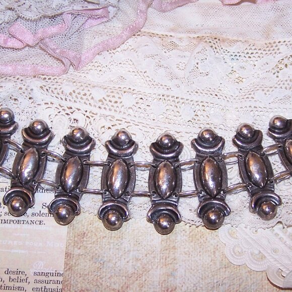 Made in Mexico Mexican Sterling Silver 1.5" Wide Link Bracelet - 7-3/4" Wearable - Picture 5 of 9